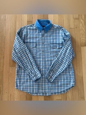 Vintage Rustler By Wrangler Shirt 90s Plaid Denim Collar Large Button Up Grunge